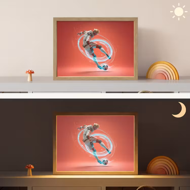 Voetballer - Bal - Lichtcirkel - Rood Light Box met batterij (Wandlamp kind) middel -sfeer3_kind