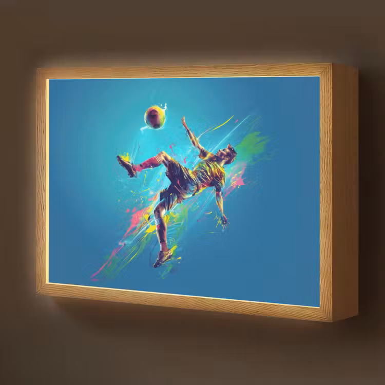 Voetballer - Verfspatten - Kleurrijk - Bal Light Box met batterij (Wandlamp kind) middel -z3d_website