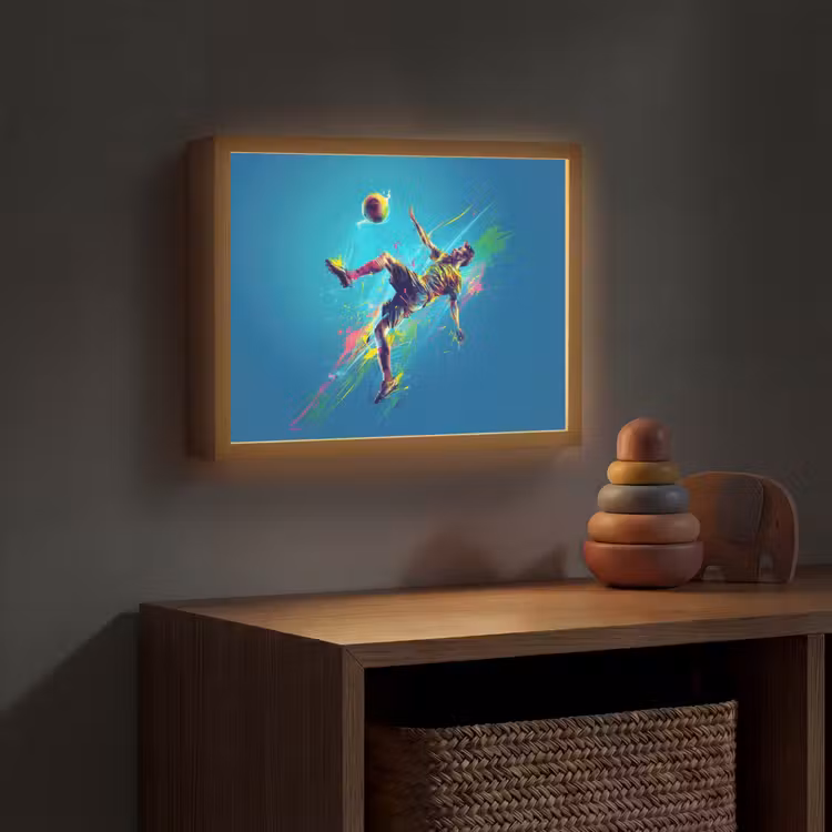 Voetballer - Verfspatten - Kleurrijk - Bal Light Box met batterij (Wandlamp kind) middel -sfeer5_kind