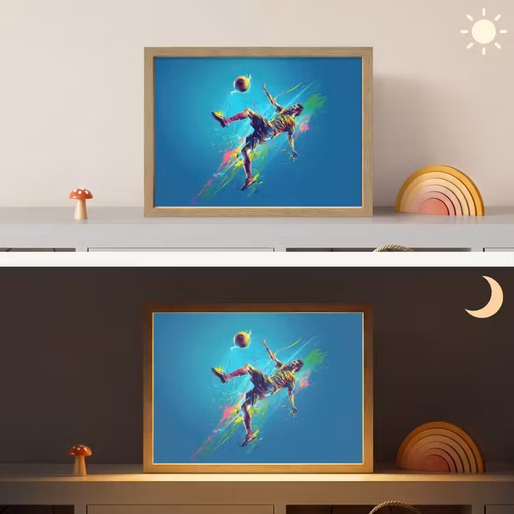 Voetballer - Verfspatten - Kleurrijk - Bal Light Box met batterij (Wandlamp kind) middel -sfeer3_kind