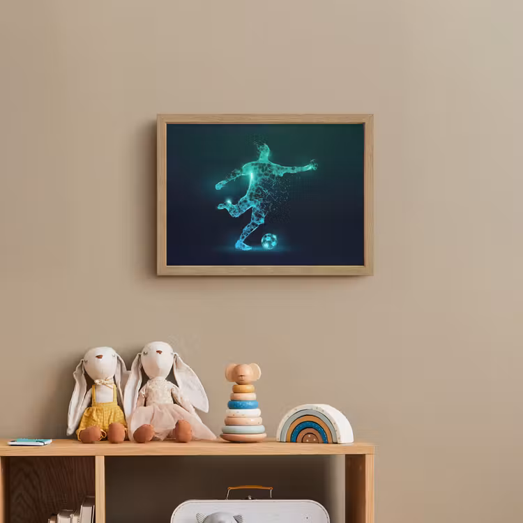 Voetballer - Trap - Blauw - Digitaal Light Box met batterij (Wandlamp kind) middel -sfeer2_kind