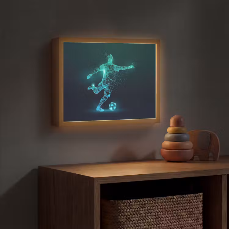 Voetballer - Trap - Blauw - Digitaal Light Box met batterij (Wandlamp kind) middel -sfeer5_kind