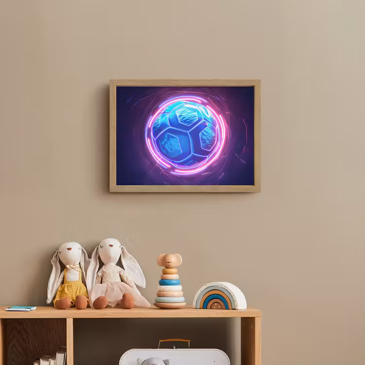 Voetbal - Sport - Blauw - Paars Light Box met batterij (Wandlamp kind) middel -sfeer2_kind