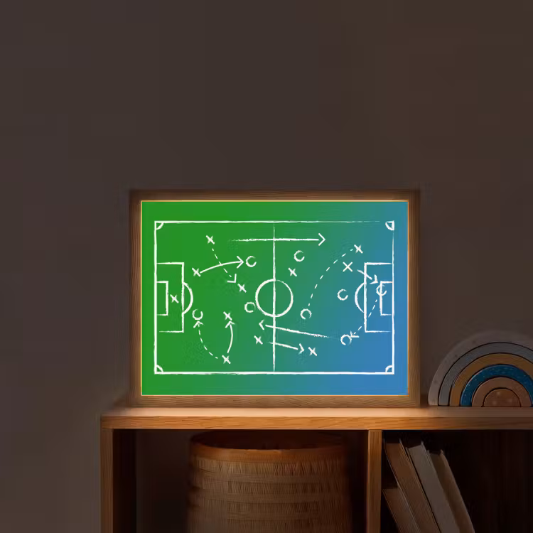 Voetbal - Tactiek - Spel - Groen - Blauw Light Box met batterij (Wandlamp kind) middel -sfeer1_kind