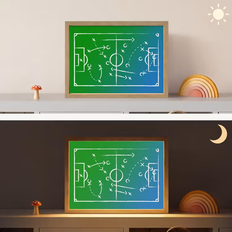 Voetbal - Tactiek - Spel - Groen - Blauw Light Box met batterij (Wandlamp kind) middel -sfeer3_kind