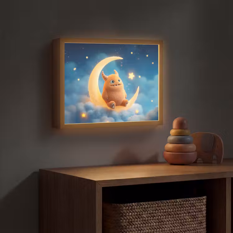 Knuffel - Monster - Maan - Wolken Light Box met batterij (Wandlamp kind) middel -sfeer5_kind