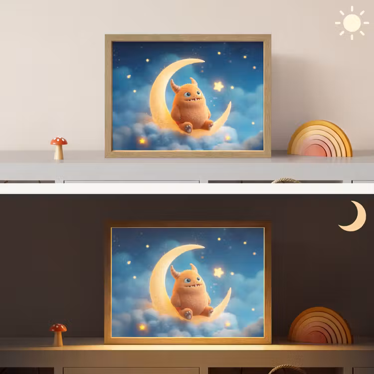 Knuffel - Monster - Maan - Wolken Light Box met batterij (Wandlamp kind) middel -sfeer3_kind