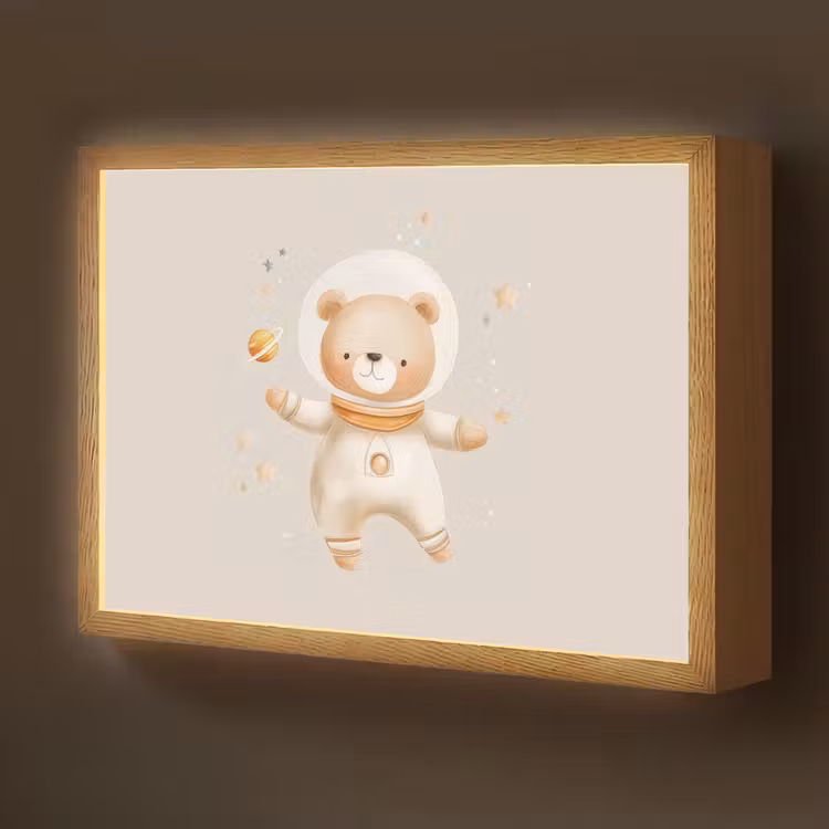 Ruimtebeer - Sterren - Beige Light Box met batterij (Wandlamp kind) middel -z3d_website