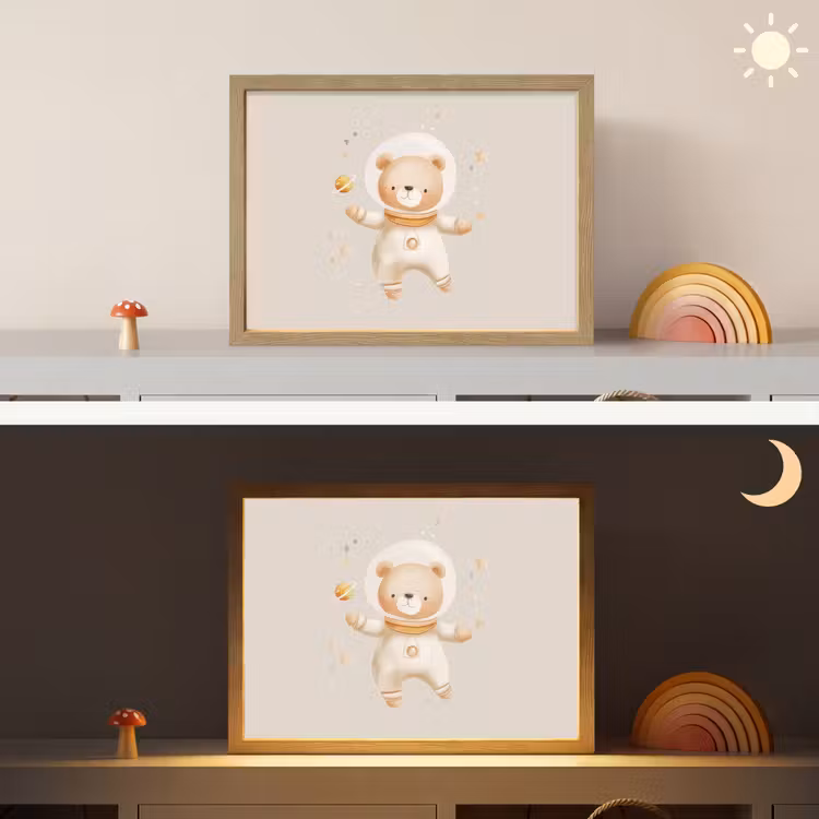 Ruimtebeer - Sterren - Beige Light Box met batterij (Wandlamp kind) middel -sfeer3_kind