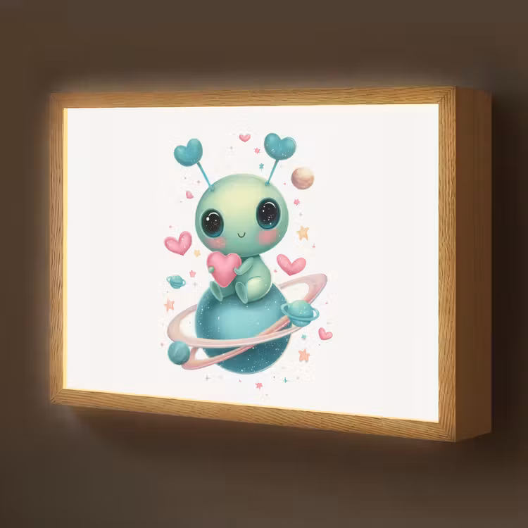 Ruimte - Wezen - Hartjes - Planeet Light Box met batterij (Wandlamp kind) middel -z3d_website
