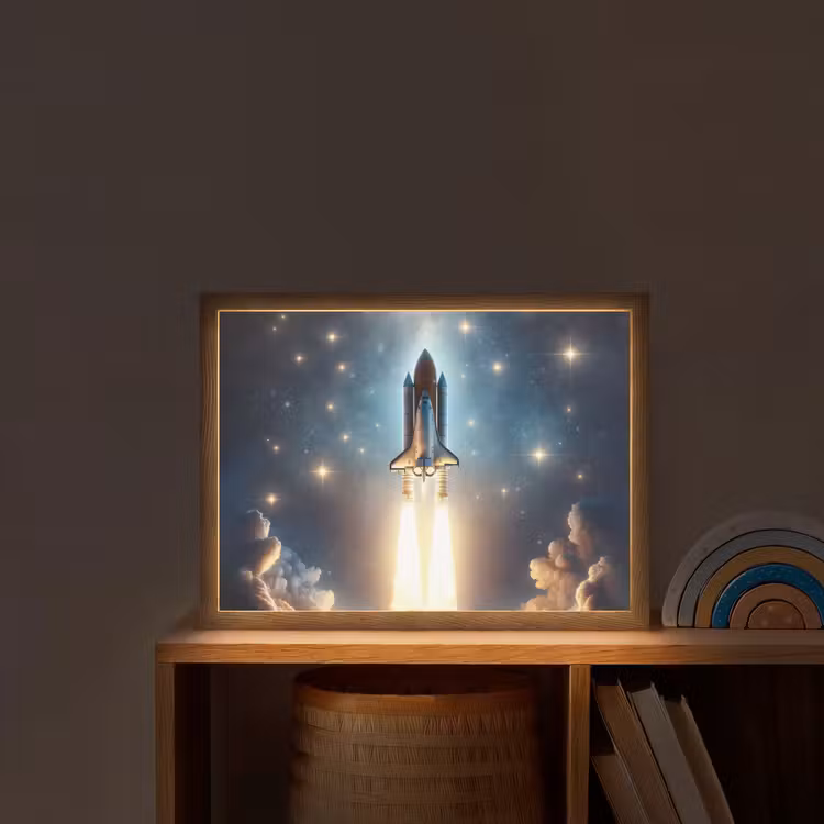 Ruimtevaart - Raket - Space - Sterren Light Box met batterij (Wandlamp kind) middel -sfeer1_kind