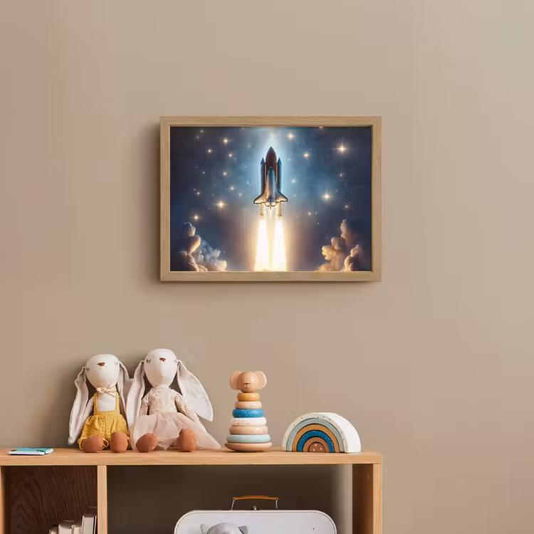 Ruimtevaart - Raket - Space - Sterren Light Box met batterij (Wandlamp kind) middel -sfeer2_kind