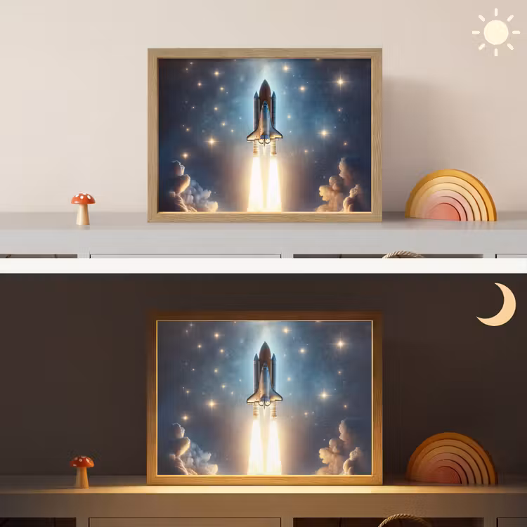 Ruimtevaart - Raket - Space - Sterren Light Box met batterij (Wandlamp kind) middel -sfeer3_kind