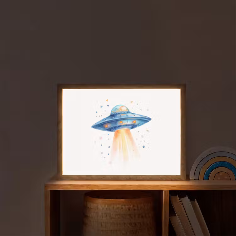 Ruimte - Ufo - Sterren Light Box met batterij (Wandlamp kind) middel -sfeer1_kind