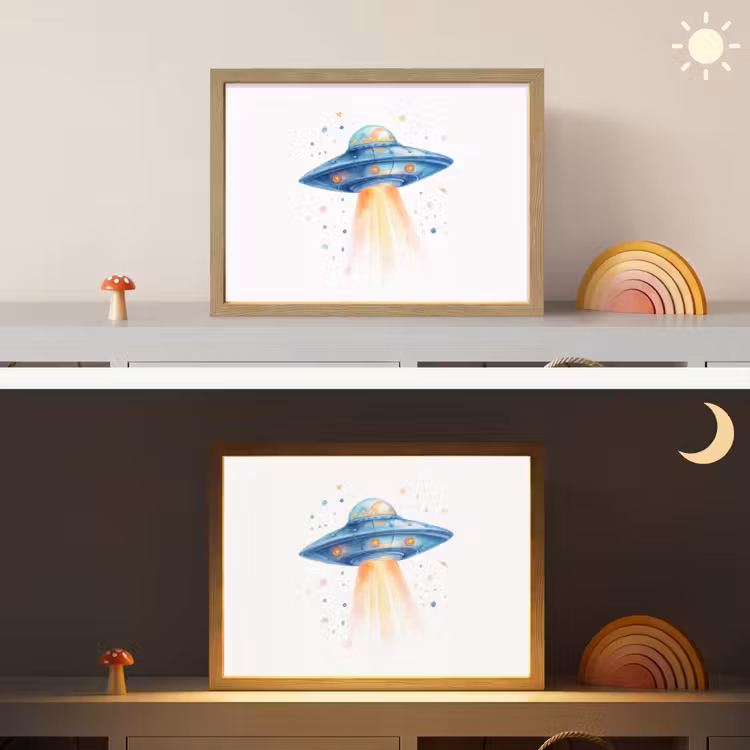 Ruimte - Ufo - Sterren Light Box met batterij (Wandlamp kind) middel -sfeer3_kind