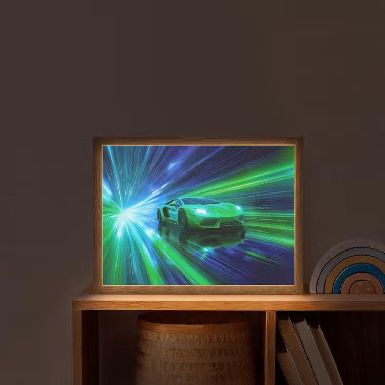 Snelheid - Licht - Sportwagen - Groen Light Box met batterij (Wandlamp kind) middel -sfeer1_kind
