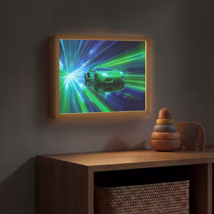 Snelheid - Licht - Sportwagen - Groen Light Box met batterij (Wandlamp kind) middel -sfeer5_kind