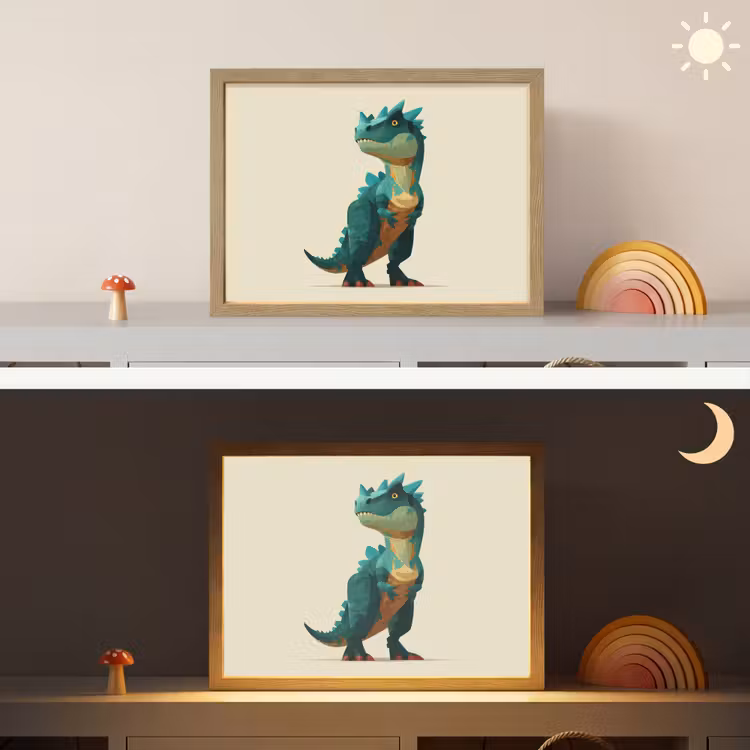 Stekels - Dino - Blauw - Gespierd Light Box met batterij (Wandlamp kind) middel -sfeer3_kind