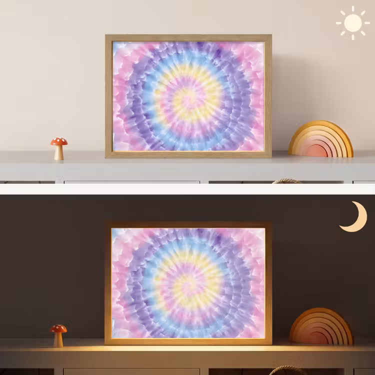 Spiraal - Tie dye - Pasteltinten Light Box met batterij (Wandlamp kind) middel -sfeer3_kind