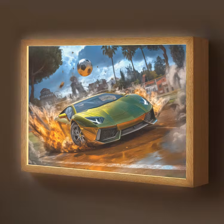 Sportwagen - Groen - Voetbal Light Box met batterij (Wandlamp kind) middel -z3d_website