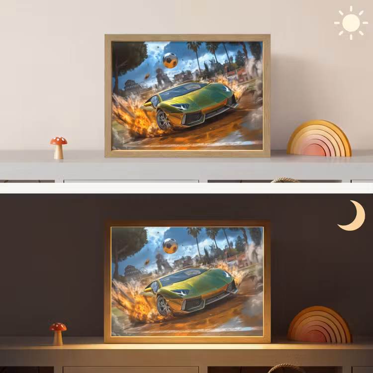 Sportwagen - Groen - Voetbal Light Box met batterij (Wandlamp kind) middel -sfeer3_kind