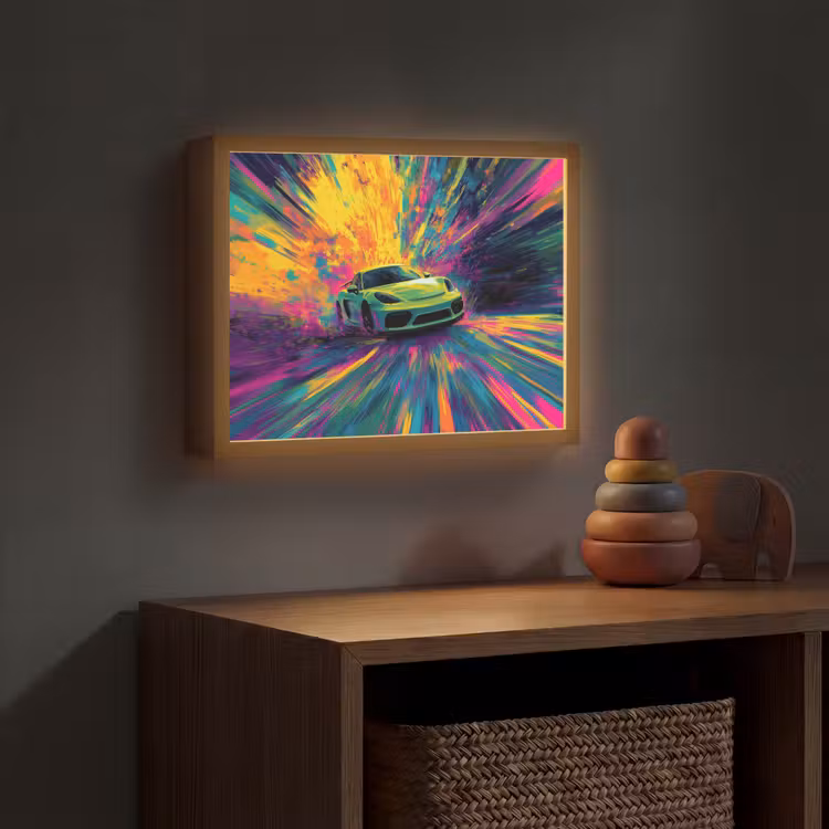Sportauto - Groen - Verfstrepen - Kleuren Light Box met batterij (Wandlamp kind) middel -sfeer5_kind