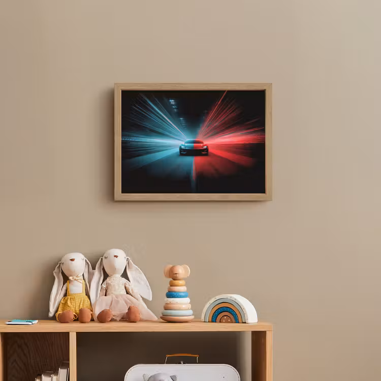 Sportwagen - Rood - Blauw - Snelheid Light Box met batterij (Wandlamp kind) middel -sfeer2_kind