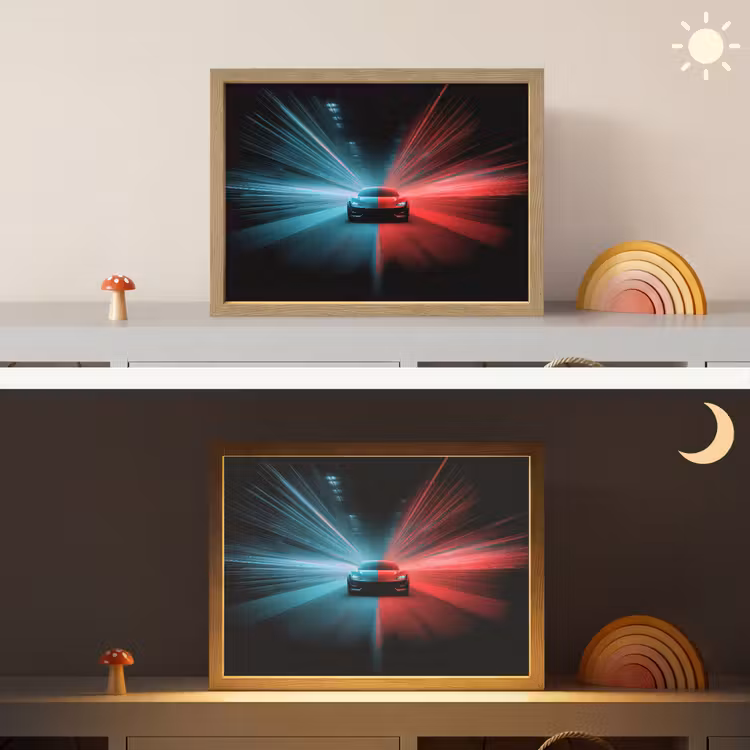 Sportwagen - Rood - Blauw - Snelheid Light Box met batterij (Wandlamp kind) middel -sfeer3_kind