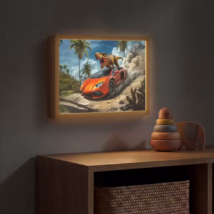 Sportauto - Rood - Dino Light Box met batterij (Wandlamp kind) middel -sfeer5_kind
