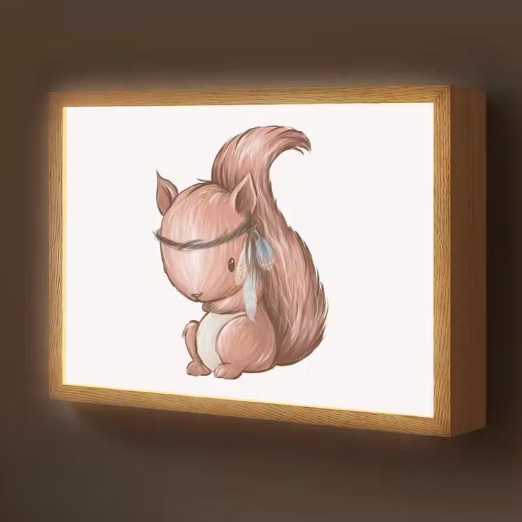 Eekhoorn - Dier - Bosdieren - Bruin Light Box met batterij (Wandlamp kind) middel -z3d_website