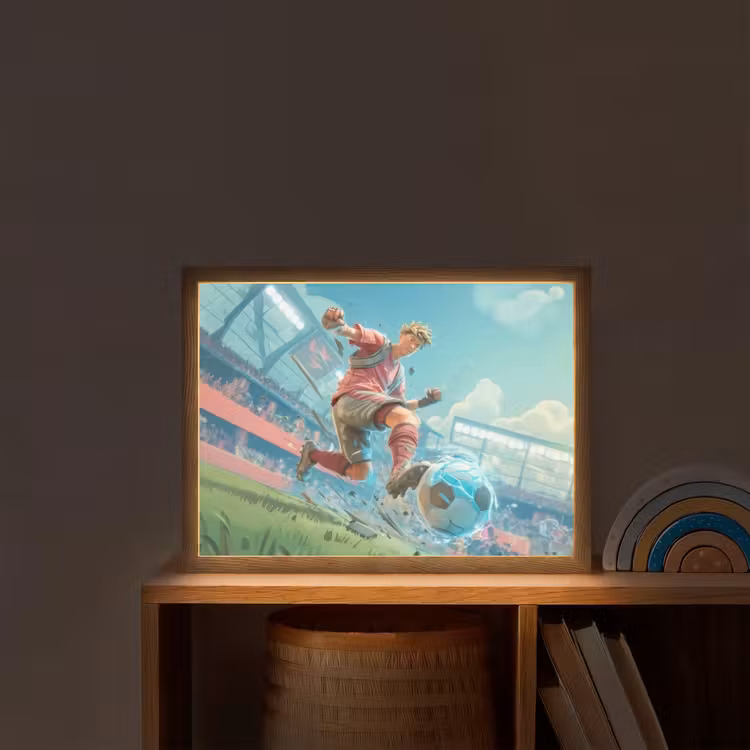 Stadion - Voetbal - Jongen - Rood Light Box met batterij (Wandlamp kind) middel -sfeer1_kind
