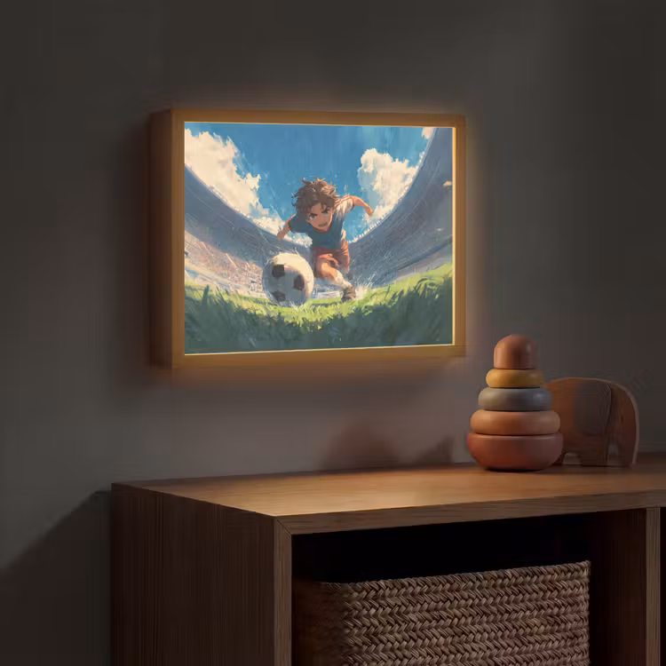 Stadion - Voetballer - Bal Light Box met batterij (Wandlamp kind) middel -sfeer5_kind