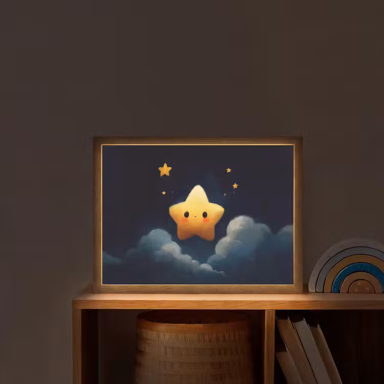 Ster - Gezichtje - Nacht - Wolken Light Box met batterij (Wandlamp kind) middel -sfeer1_kind