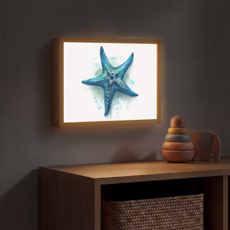 Zeester - Blauw - Spetters Light Box met batterij (Wandlamp kind) middel -sfeer5_kind
