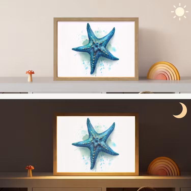 Zeester - Blauw - Spetters Light Box met batterij (Wandlamp kind) middel -sfeer3_kind
