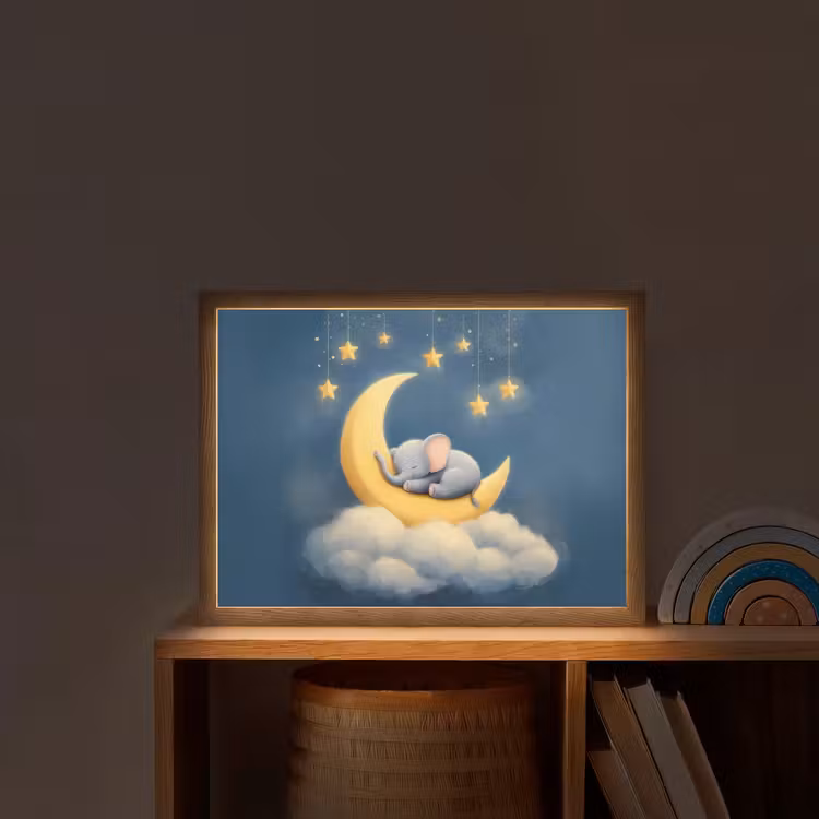 Sterren - Olifant - Maan - Wolken Light Box met batterij (Wandlamp kind) middel -sfeer1_kind