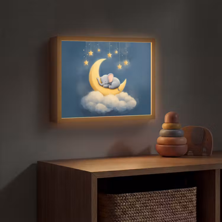 Sterren - Olifant - Maan - Wolken Light Box met batterij (Wandlamp kind) middel -sfeer5_kind