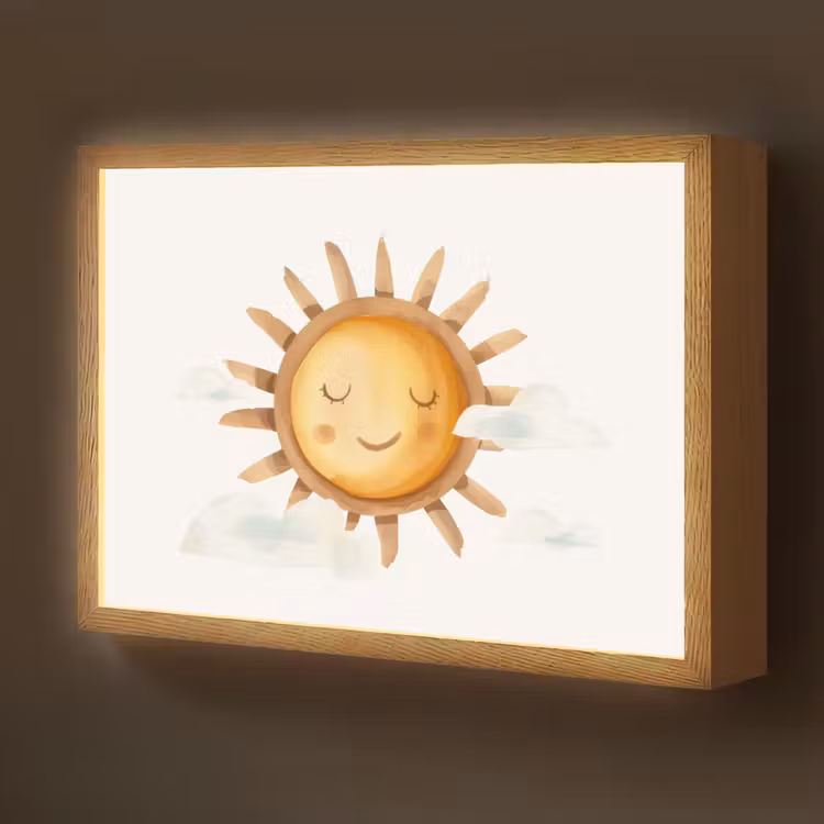 Zon - Wolken - Pastel kleuren Light Box met batterij (Wandlamp kind) middel -z3d_website