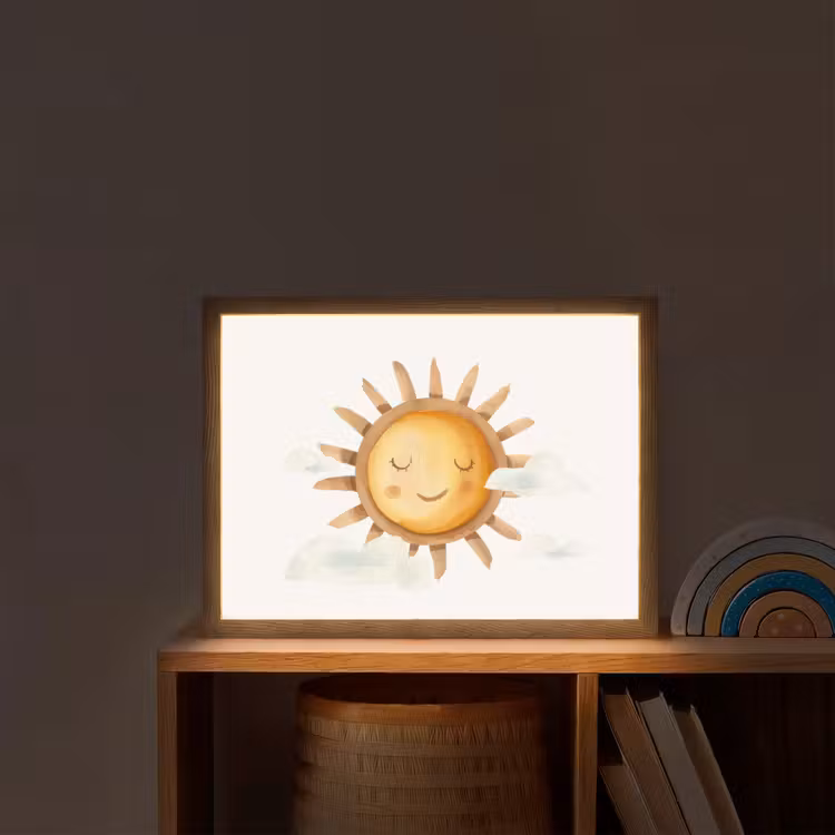 Zon - Wolken - Pastel kleuren Light Box met batterij (Wandlamp kind) middel -sfeer1_kind