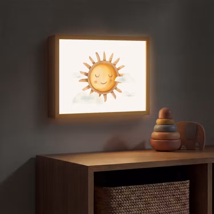 Zon - Wolken - Pastel kleuren Light Box met batterij (Wandlamp kind) middel -sfeer5_kind