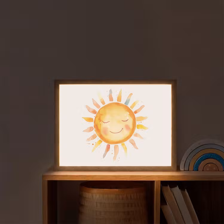 Zon - Watercolor - Geel Light Box met batterij (Wandlamp kind) middel -sfeer1_kind