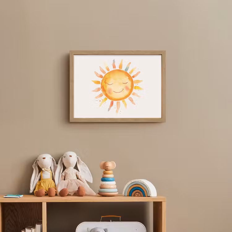 Zon - Watercolor - Geel Light Box met batterij (Wandlamp kind) middel -sfeer2_kind