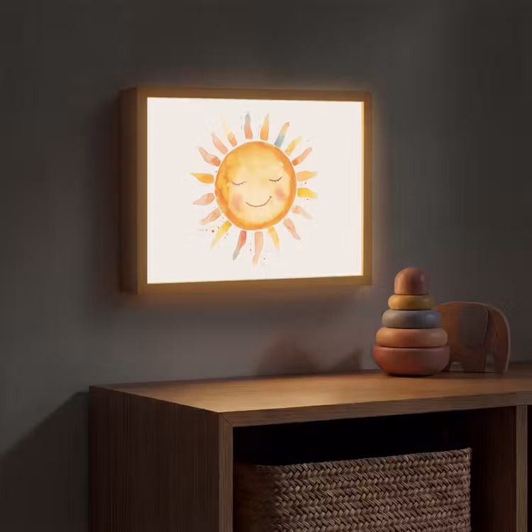 Zon - Watercolor - Geel Light Box met batterij (Wandlamp kind) middel -sfeer5_kind