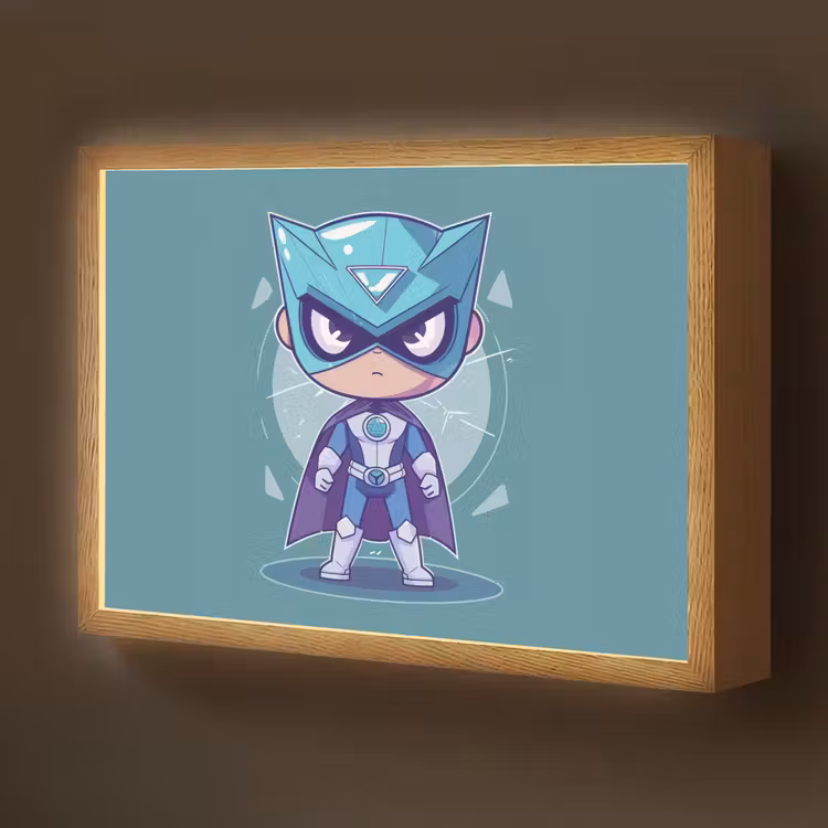 Superheld - Blauw - Jongens Light Box met batterij (Wandlamp kind) middel -z3d_website
