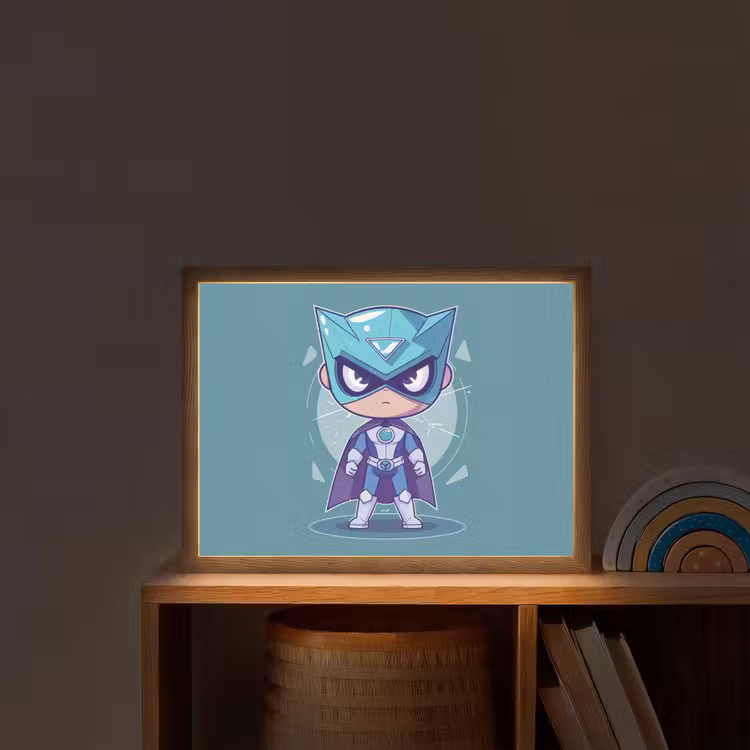 Superheld - Blauw - Jongens Light Box met batterij (Wandlamp kind) middel -sfeer1_kind