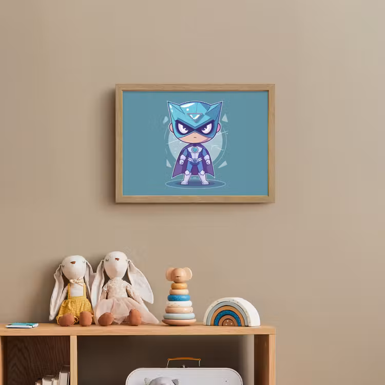 Superheld - Blauw - Jongens Light Box met batterij (Wandlamp kind) middel -sfeer2_kind