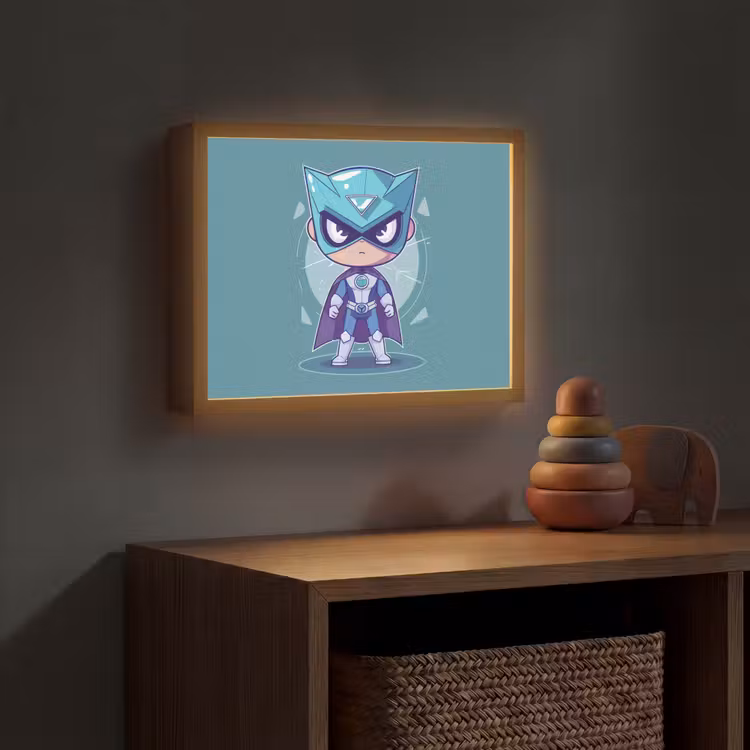 Superheld - Blauw - Jongens Light Box met batterij (Wandlamp kind) middel -sfeer5_kind