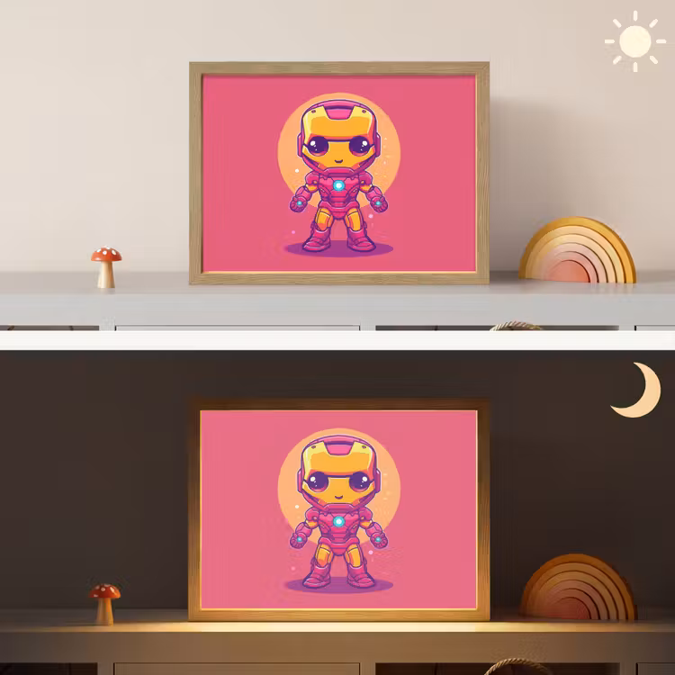 Superheld - Jongens - Rood - Paars Light Box met batterij (Wandlamp kind) middel -sfeer3_kind