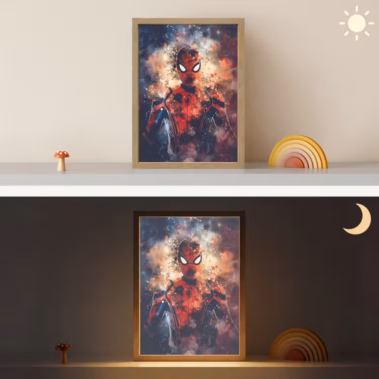 Superheld - Jongens - Rook - Kleuren Light Box met batterij (Wandlamp kind) middel -sfeer3_kind