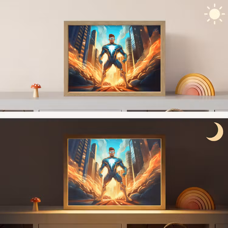 Superhelden - Kinderen - Jongens Light Box met batterij (Wandlamp kind) middel -sfeer3_kind